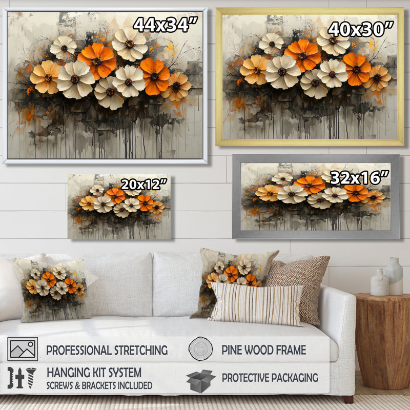 Wisbech - Zinnias, art mural grand format, H 16 po x l 32 po, Toile tendue, Ne s’applique pas