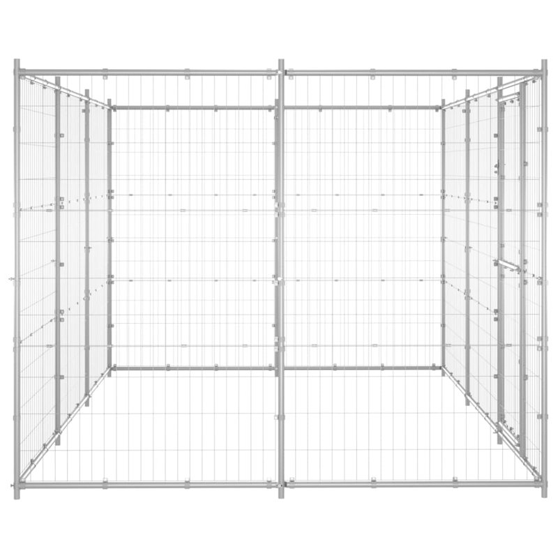 Chenil d'extérieur pour chien Vidaxl, Argent, H 70,9 po x L 303,1 po x l 259,8 po