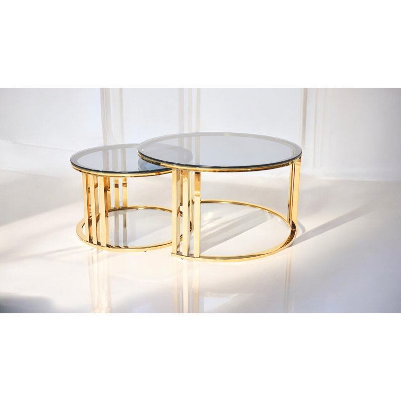 Luna Chrome Nesting Coffee Table Set, Gold