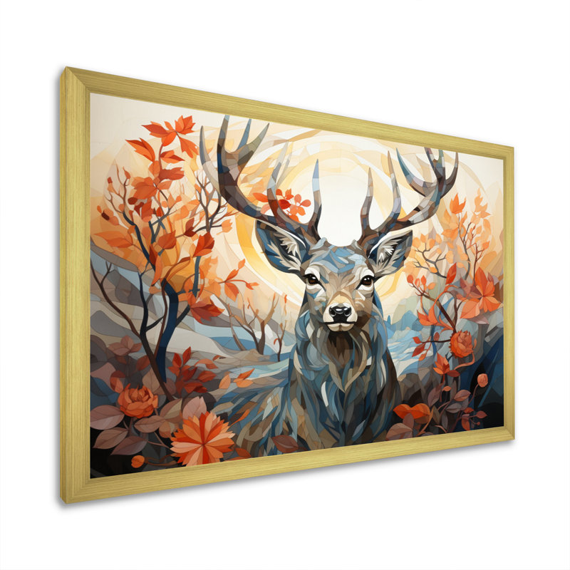 Cerf gracieux fauve géométrique II - impression, H 34 po x l 44 po x P 1,5 po, Encadrement doré