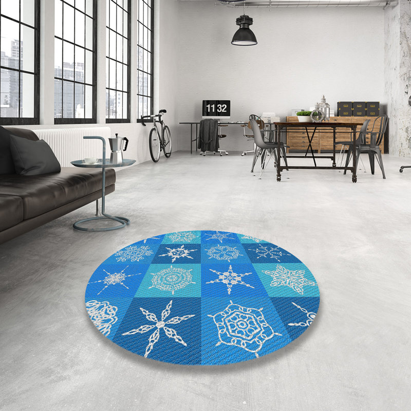 Bleu Spelman/Tapis décoratif blanc, Rond 8 pi
