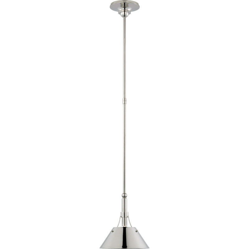 Thomas O'Brien Turlington Small Pendant, 54.25" H x 8.75" W x 8.75" D, Polished Nickel, Polished Nickel