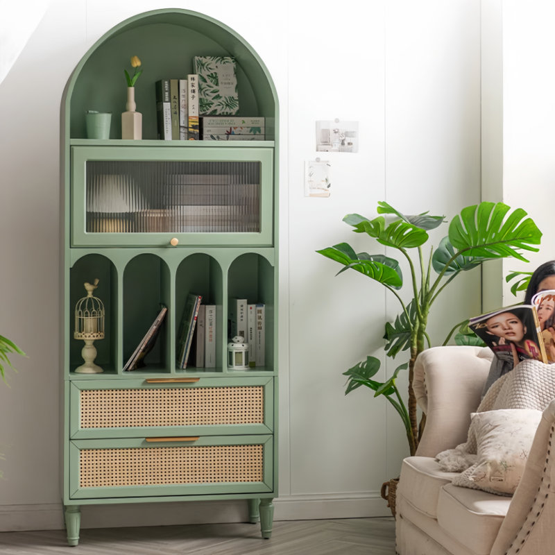 Vitrine en bois massif French Light Luxury, Vert