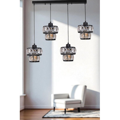 Élégant lustre en métal noir, hauteur réglable, 6,7 po x 5,5 po | Plaque de base 65 x 2,4 x 1,2 po | 4 x douilles E27 (40 W maximum) | Luminaire élégant pour le salon, la salle à manger et le vestibule, design moderne