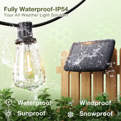 Solar Powered St38 String Lights 120Ft With Remote Control, 8 Light Modes Weatherproof Shatterproof 60 Led Filament Bulbs, Large 11.5*13.5Cm Solar Panel For Backyard Porch Cafe Garden Roof