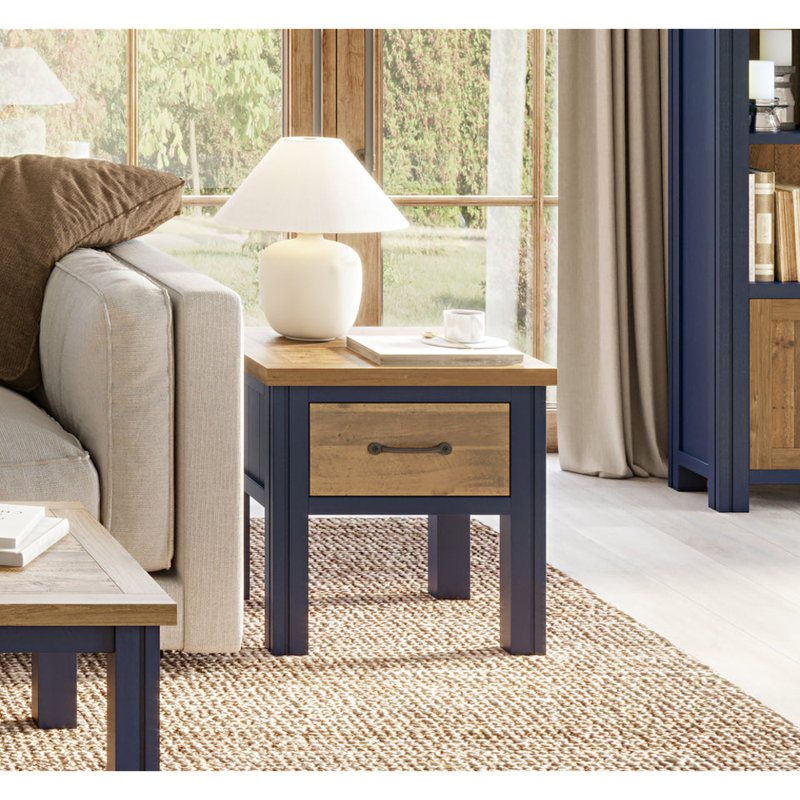 Makeba Solid Wood End Table, Blue, Brown
