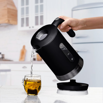 OVENTE 1.8L Electric Kettle, 1500W Fast Boiling Heater for Coffee or Tea, BPA Free, Easy to Fill Lid, Water Level Window, Auto Shut-Off, Boil-Dry Protection and Removable Filter, Black KP413B