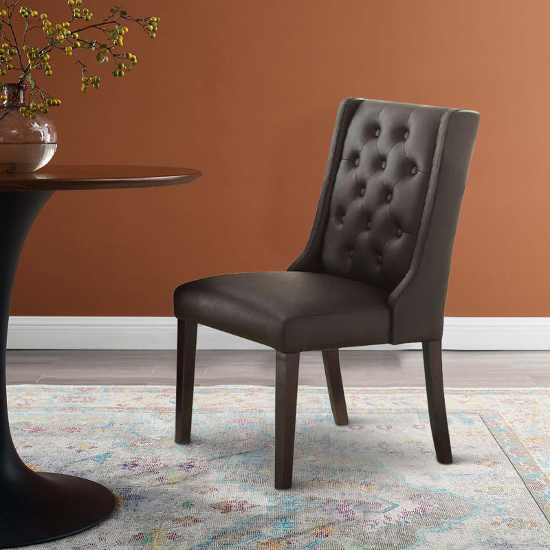 Bratton Tufted Faux Leather Upholstered Side Chair, Dark Brown