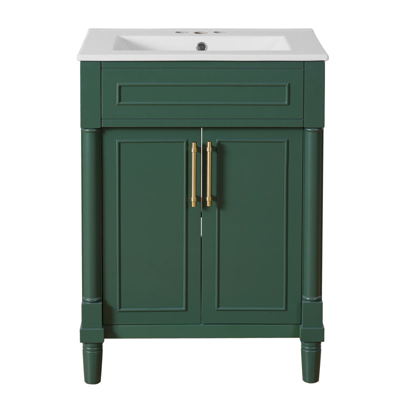 Meuble-lavabo de salle de bain avec lavabo en céramique intégré, Vert
