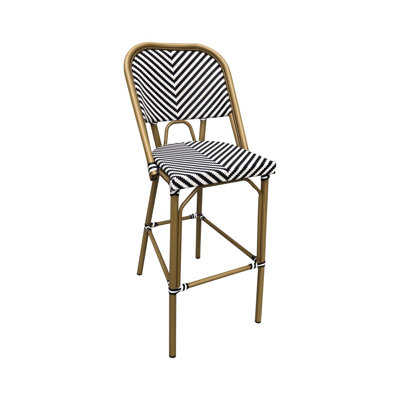 Armless bamboo-style aluminum Barstool with Striped Woven seat & back