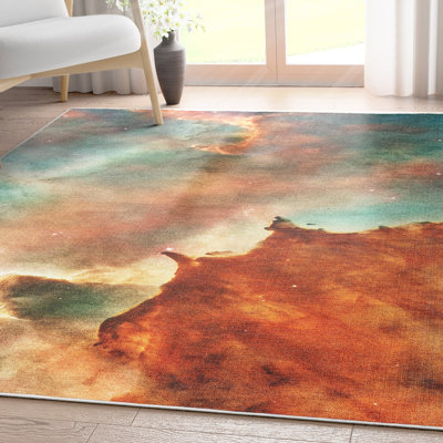  Tapis abstrait multicolore à tissage plat 5 pi 3 po x 7 pi 3 po Celestial Space Carina