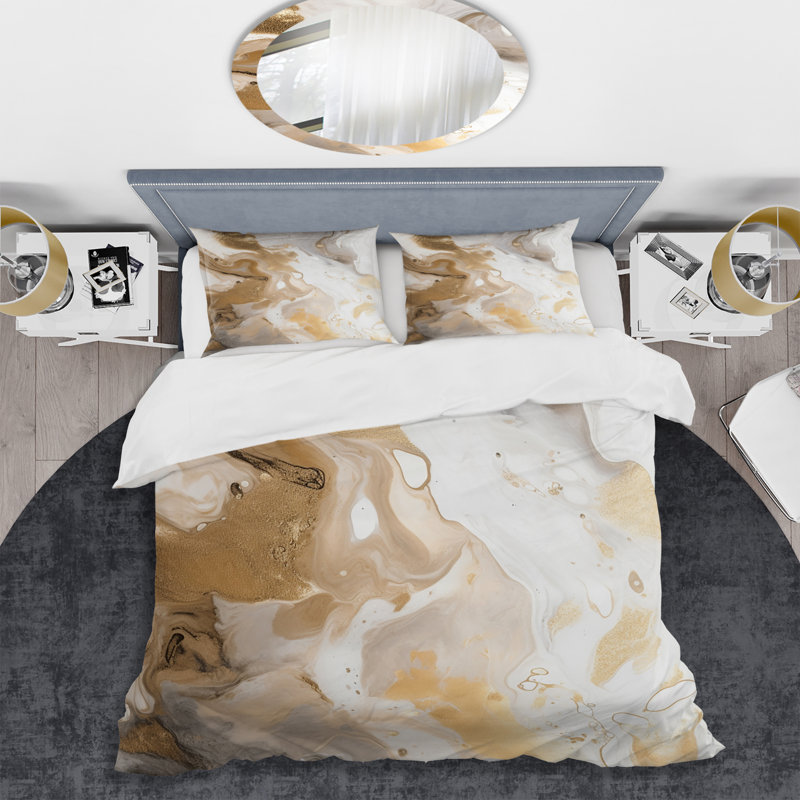 Ensemble de housse de couette en microfibre / polyester doré et gris A Marble Effect IV