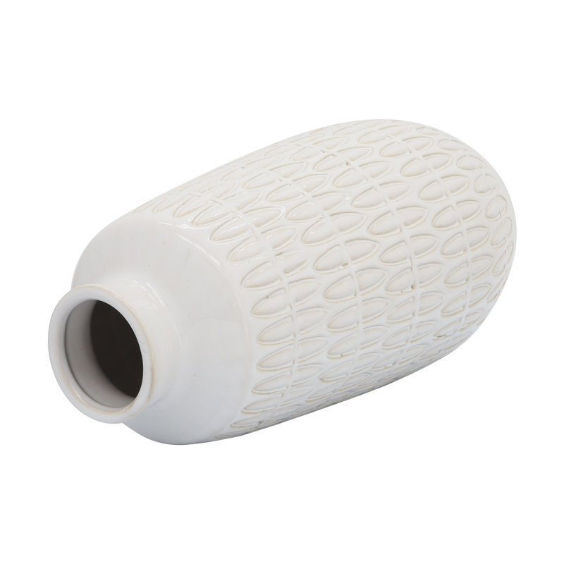 Vase moderne Estancia avec détails sculptés en relief, H 12 po x l 6 po x P 6 po, Ivoire/beige