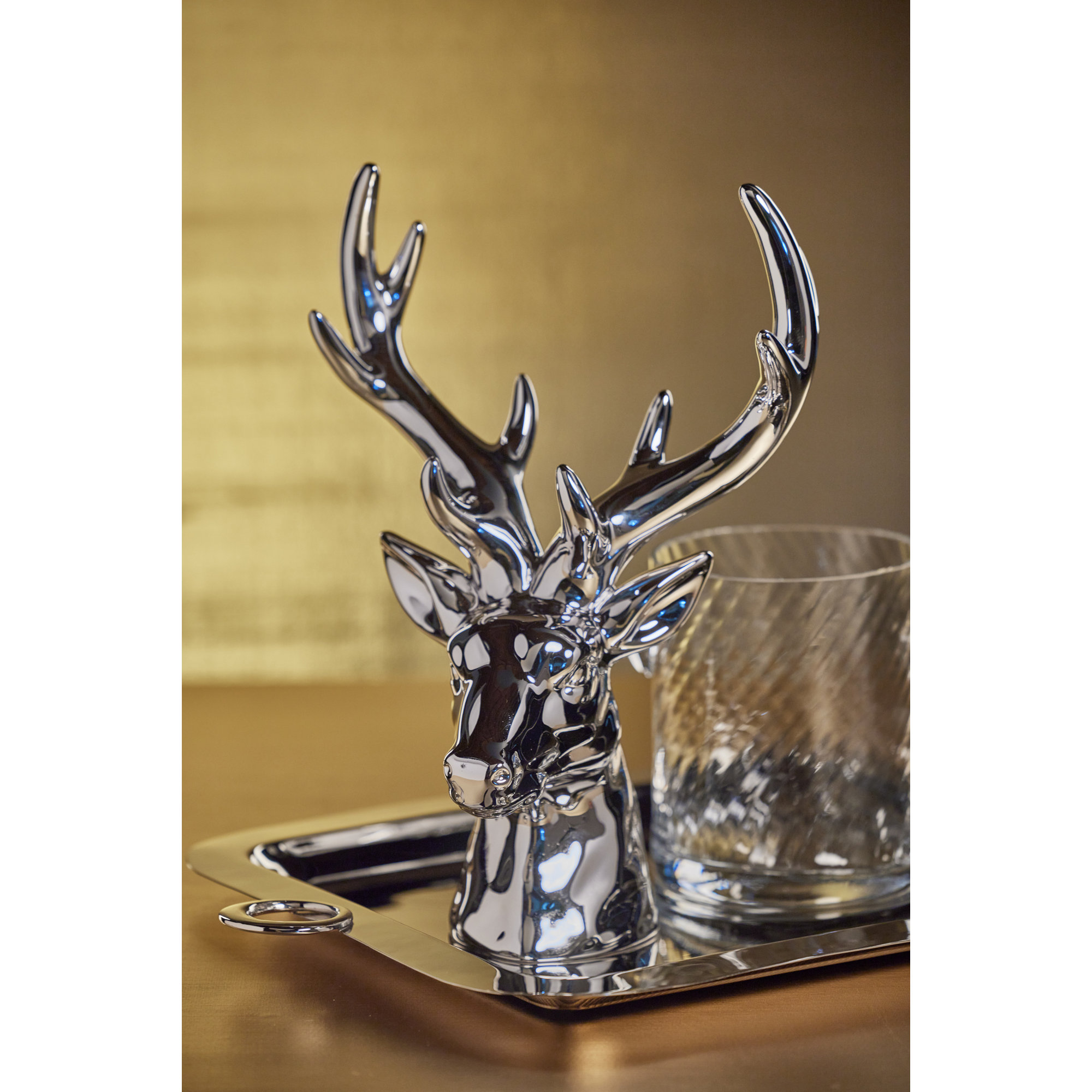 Rocky Mountain 15.5" Ceramic Stag Head Figurine Statue, Silver