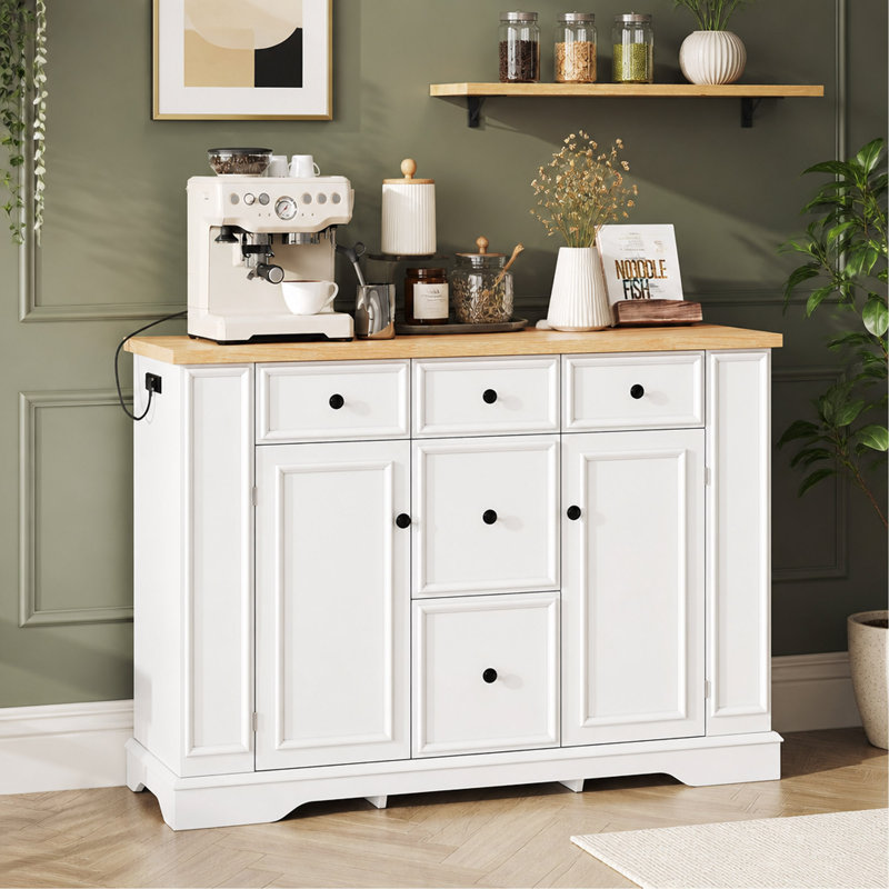 Buffet avec rangement, console de cuisine avec 5 tiroirs, 2 armoires, tablettes réglables, buffet pour la salle à manger, le salon, le vestibule