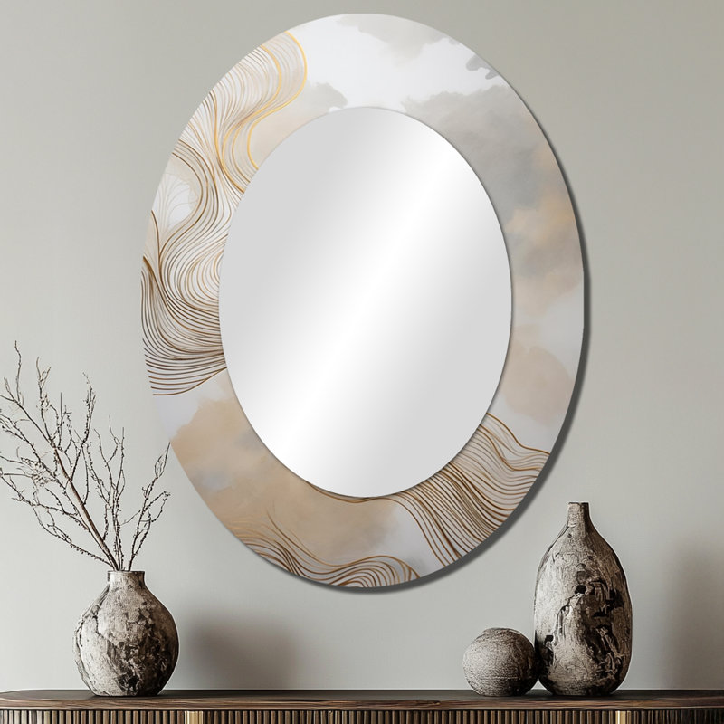 Or et gris Linear Expressions V - décor de miroir mural ovale doré, 40 po x 30 po