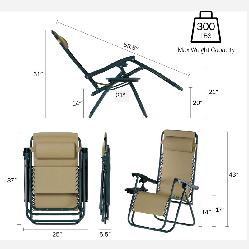 Cadisha 2-pieces Zero Gravity Chairs, Beige