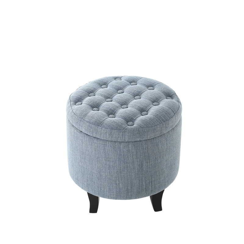 Anagha Tufted Round Upholstered Storage Ottoman, Blue