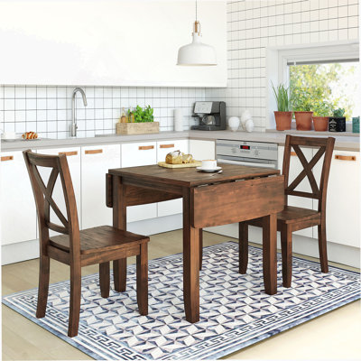 3-Piece Wood Drop Leaf Dining Set With Two X-Back Chairs For Compact Spaces And Flexible Mealtime Solutions.