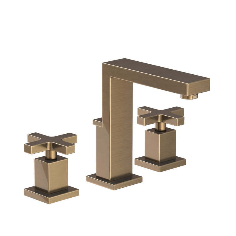 Skylar Widespread Bathroom Faucet with Drain Assembly, Antique Brass, Cross Handle