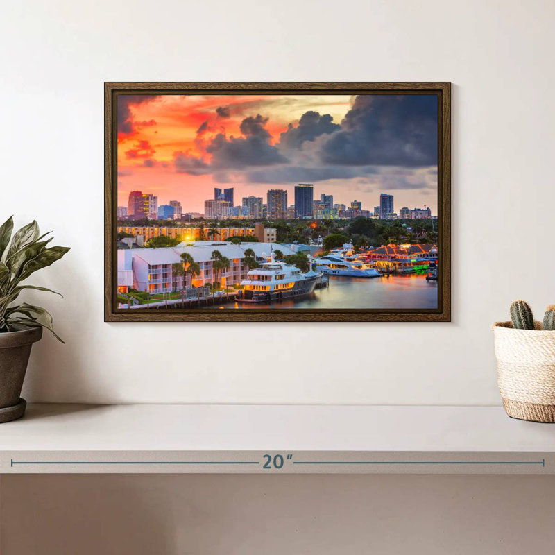 Fort Lauderdale en Floride, 13 po x 9 po, Cadre flottant noyer