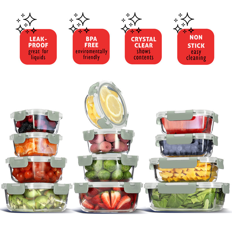 Contenants de rangement en verre avec couvercles hermétiques pour préparation et saveur, Vert sauge