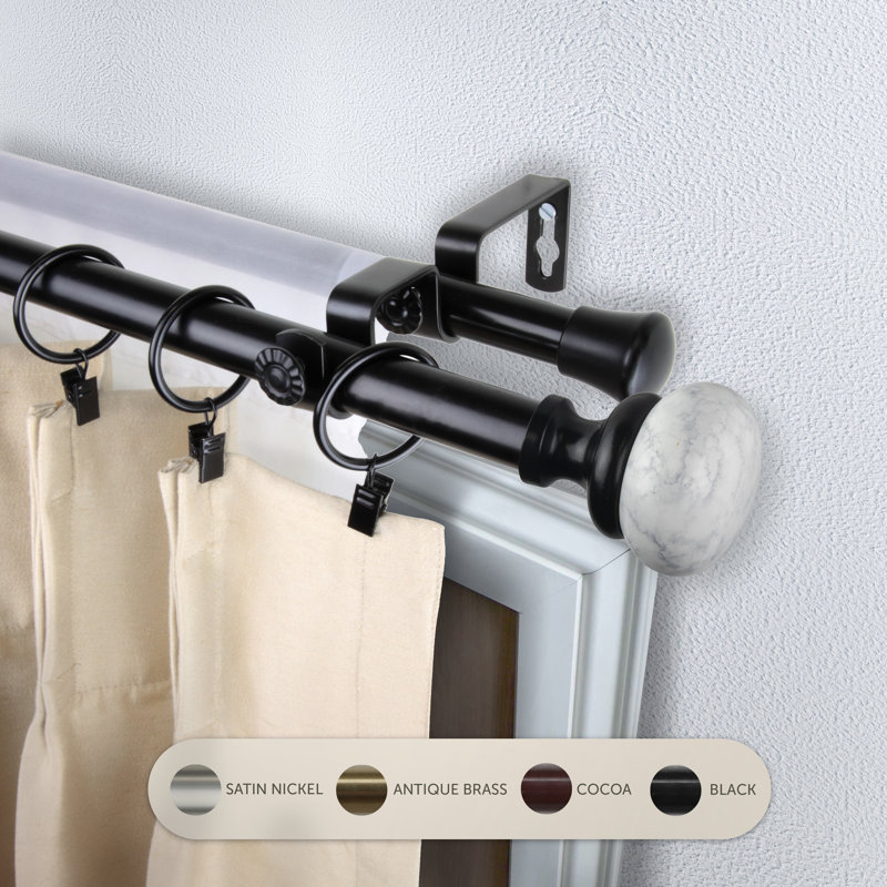 Tringle à rideaux double Merlyn 3/4 po de diamètre, 28" – 48", Noir