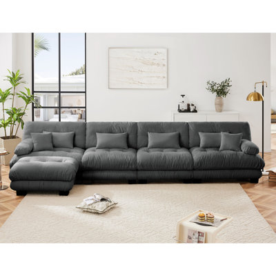 Free Combination, Modular Sectional Sofa,L Shaped Couch For Living Room, 4-Seater Comfy Cloud Couch With Convertible Ottoman, , Chenille Gray