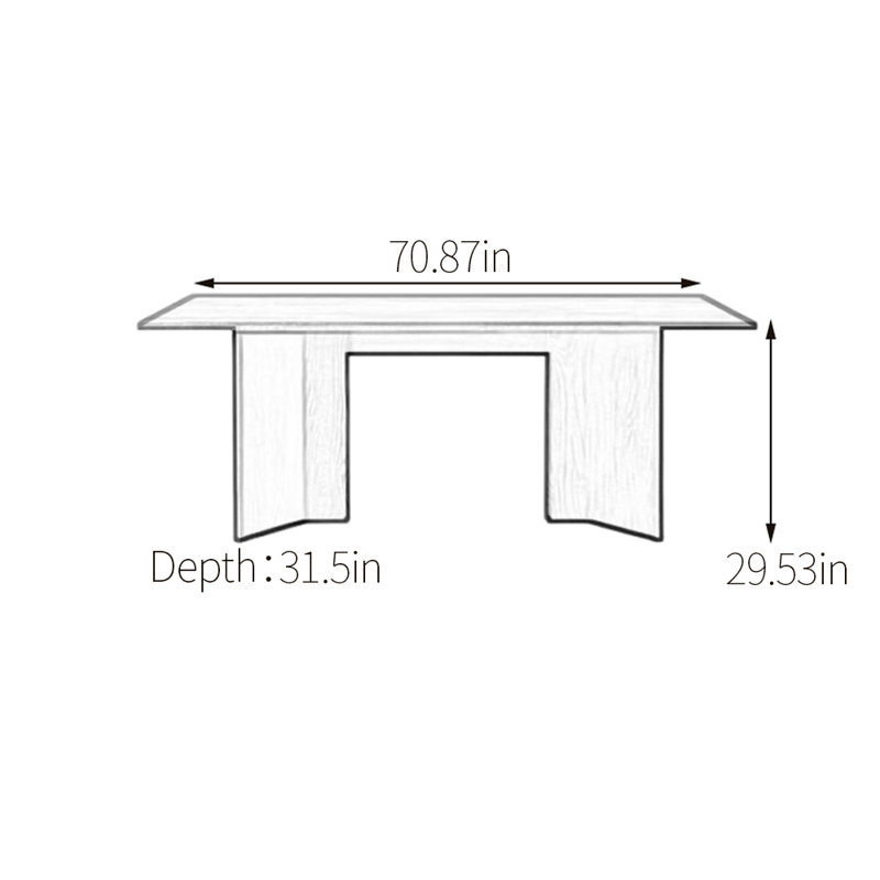 Table de salle à manger en chêne, H 29,53 po x L 70,87 po x l 31,5 po, Brun