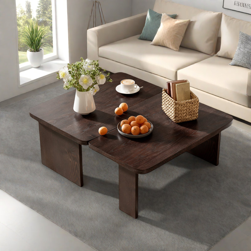 Modern Rectangle Coffee Table Set With Modular L-shape Design, Espresso