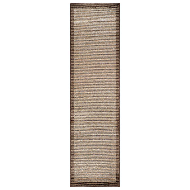 Tapis moderne à motif géométrique moderne à bordure, Beige, Tapis de couloir 2 pi 2 po x 12 pi