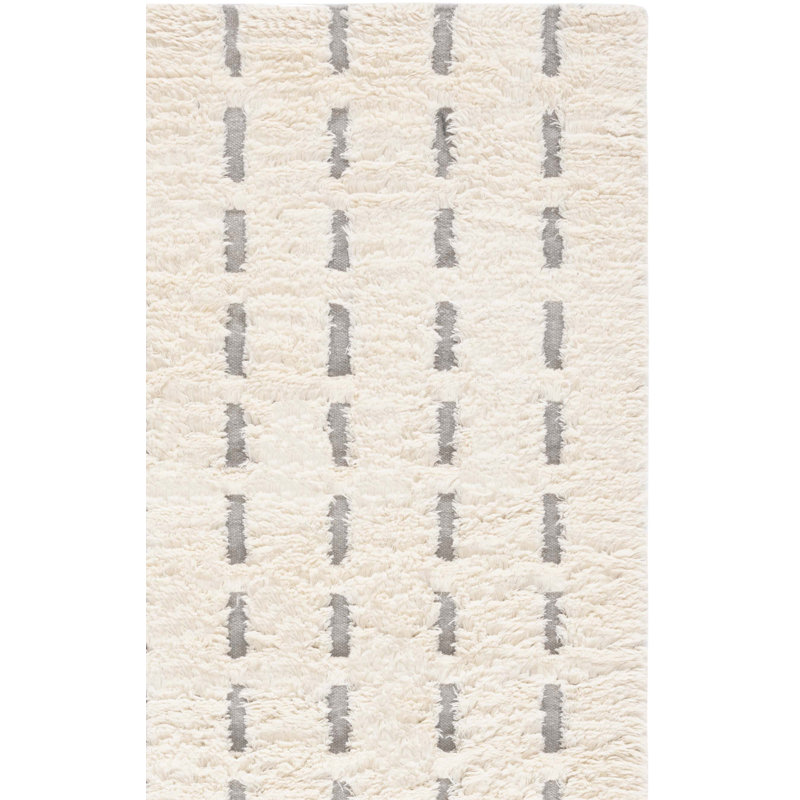 Gell Hand Woven Wool/Cotton Striped Rug in Grey/Ivory, Rectangle 5' x 8'