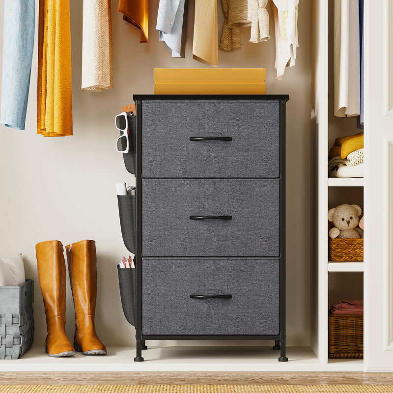 Night Stand With 3 Drawers For Bedroom, Bedside Table With Wooden Top, Sturdy Steel Frame End Table, Small Dresser For Bedroom, Living Room