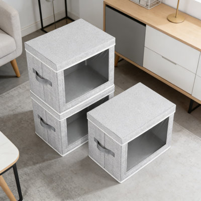 Large Storage Bins With Lids And Clear Windows, 3-Pack Fabric Storage Cubes With Handles For Organizing Closet, Shelf, Office, Foldable Home Organization Bins