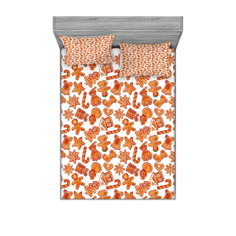 Drap-housse et coussin décoratif Ambesonne Christmas brun pâle et blanc, Ensemble de draps pour très grand lit californien