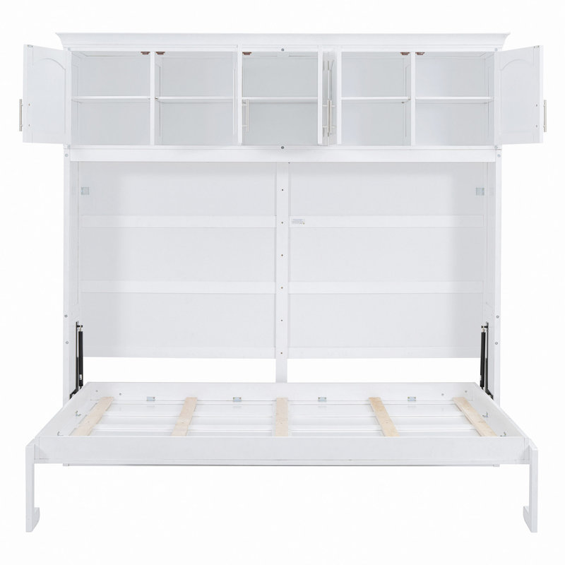 Murphy Bed Wall Bed With Top Cabinets, White, Queen