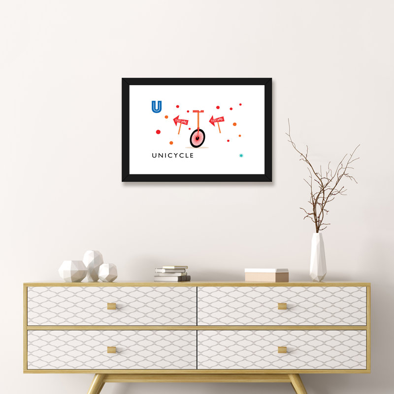 «U Is for Monicycle» - Impression, Blanc, H 16 po x l 24 po x P 1 po, Papier encadré noir