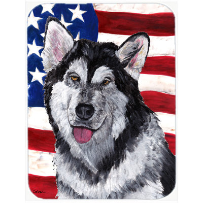 Trinx Patriotic Alaskan Malamute USA American Flag Glass Cutting Board