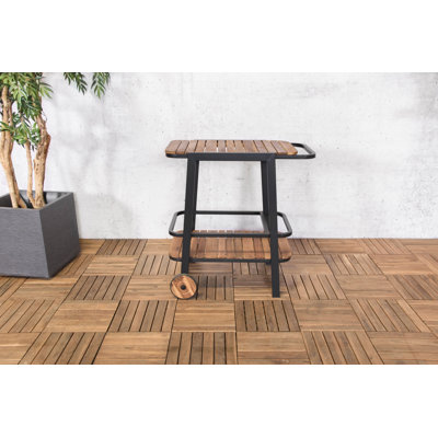 Gamelin Metal and Solid Wood Wicker Bar Cart with Stools