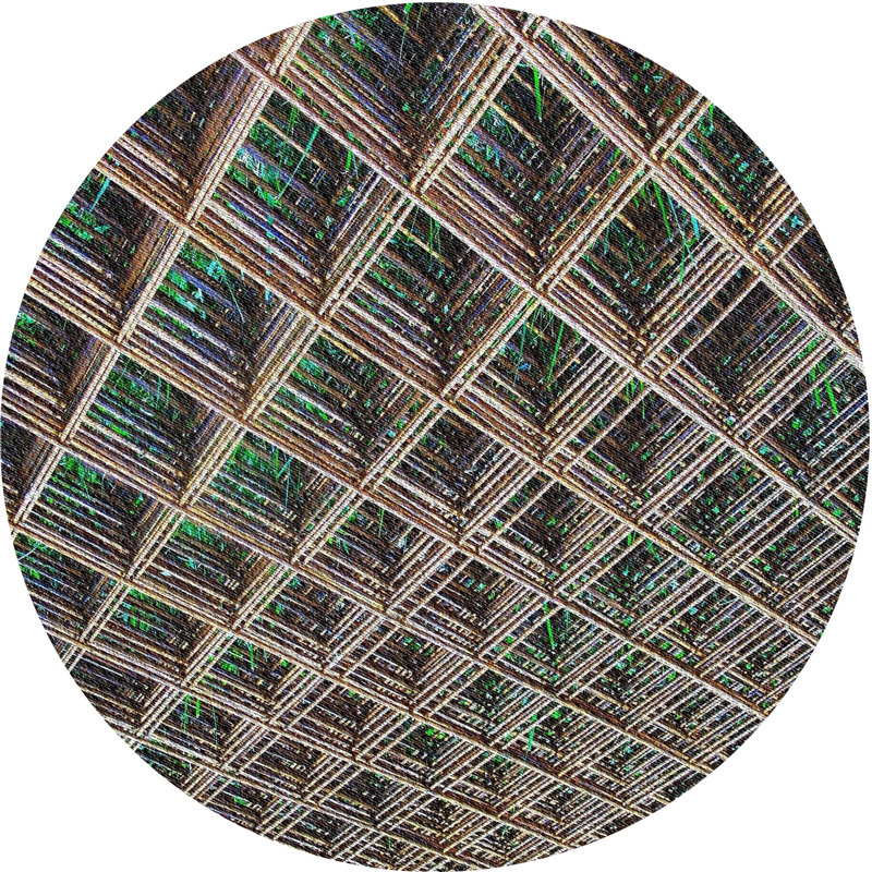Tapis brun/vert tissé à la machine, Rond 5 pi