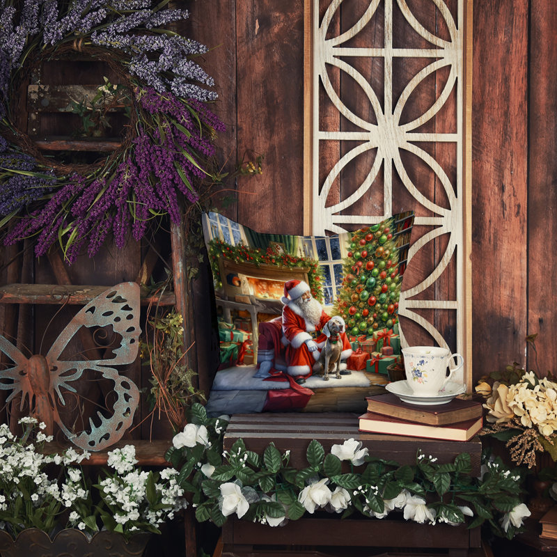 Coussin décoratif Weimaraner and Santa Claus, H 14 po x l 14 po