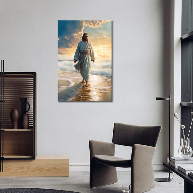 Jésus, décoration murale, impression sur toile, affiches de Jésus, art sur toile, marchant sur la plage