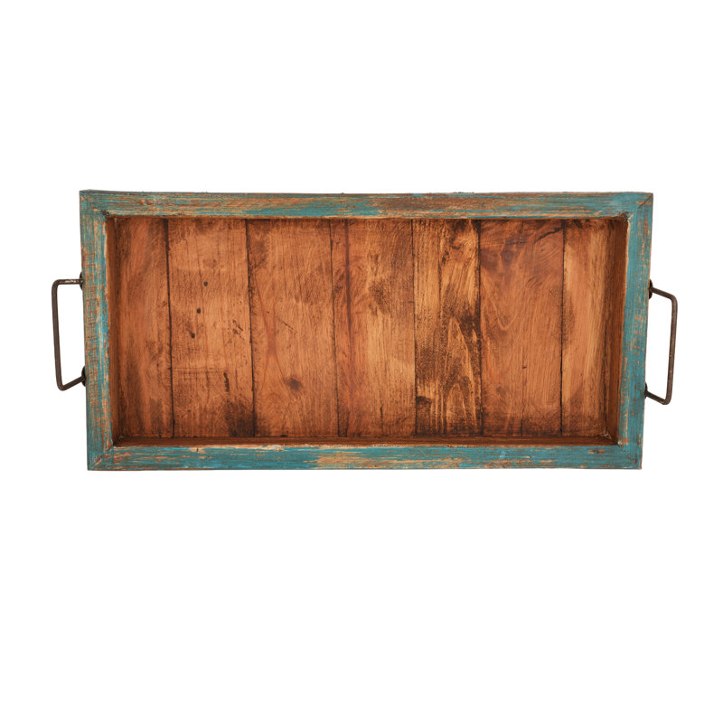 Plateau de service rectangulaire en bois Hudson - turquoise, Brun / turquoise