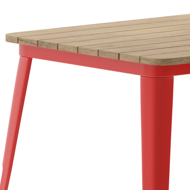 Table de restaurant commerciale en résine de polyester avec trou pour parasol 30 po x 60 po Guenot, Plateau brun / base rouge
