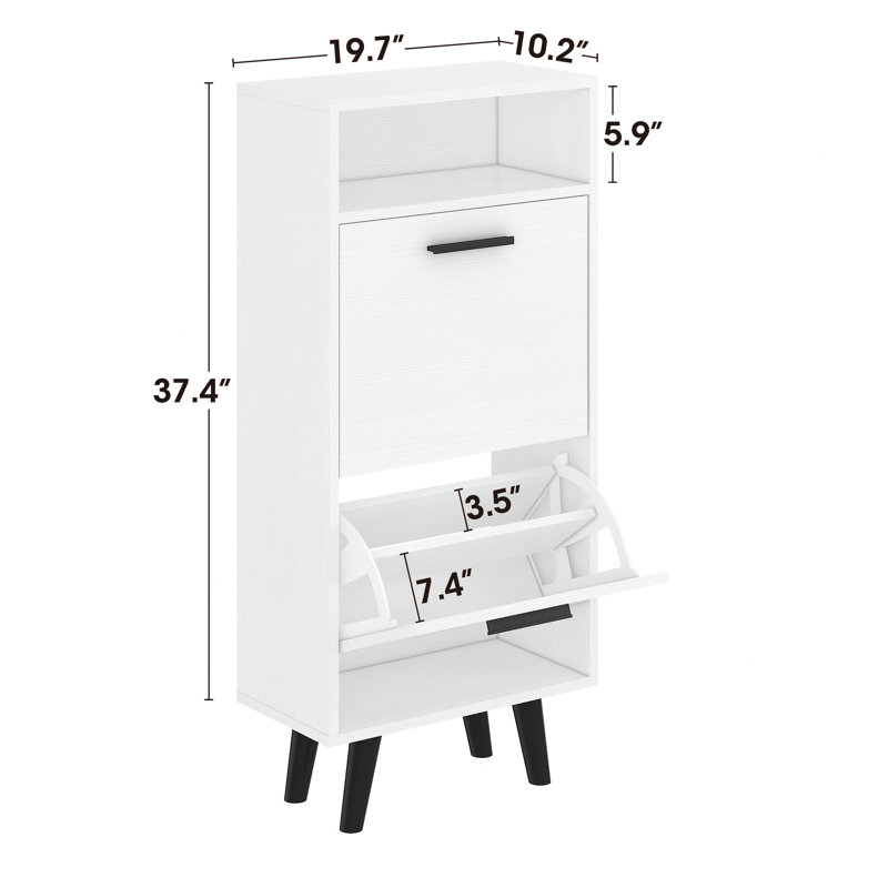 Corrigan Studio® Shoe Cabinet, Freestanding Shoe Rack With 2 Flip Drawers And Legs FSSR013, 37.4" H x 19.7" W x 10.2" D