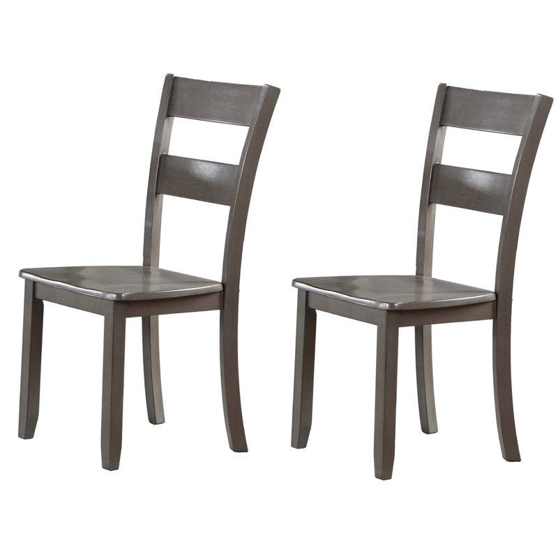 Transitional 7Pc Dining Set Rectangular Table Wood Base Ladder Back Chairs Grey Finish Wooden Dining Room Furniture