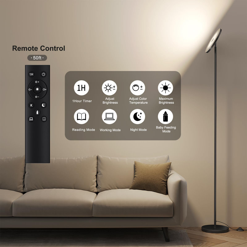 32W Super Bright LED Floor Lamp with Remote Control, Black