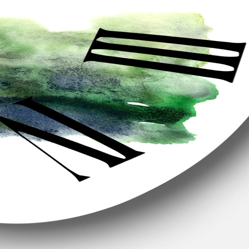 Nuage abstrait doré vert avec points bleus IV - horloge murale moderne, Surdimensionné