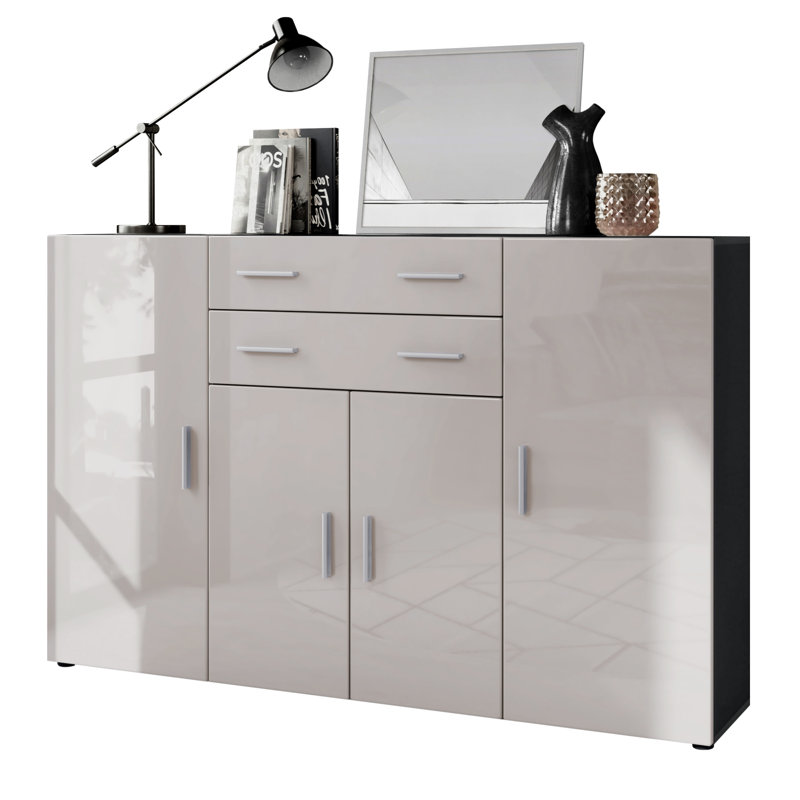 Mccammon 166 Cm Wide 2 Drawer Highboard, Sand Grey High Gloss