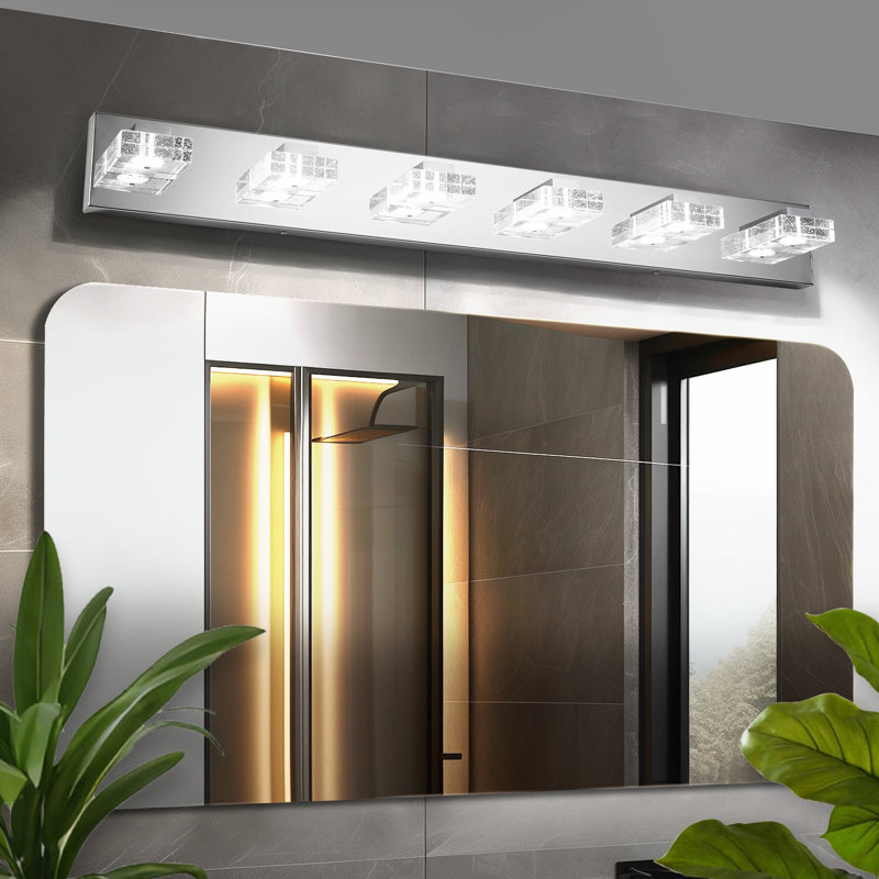 LED Vanity Light, Bubble Crystal Glass, Dimmable, Polished Chrome Modern, 6 Lights